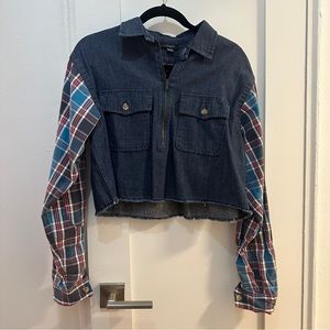 American Eagle Plaid Sleeved Denim Shirt